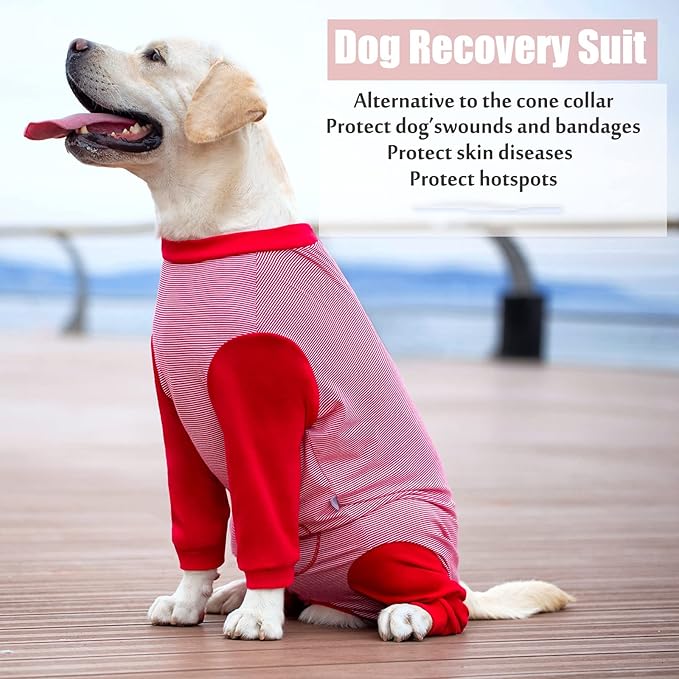 Yeapeeto Dog Onesie Surgery Recovery Suit for Large Medium Bodysuit Dogs Pajamas PJS Full Body for Shedding, Prevent Licking, Wound Protection, Cone Alternative (3XL, Red)