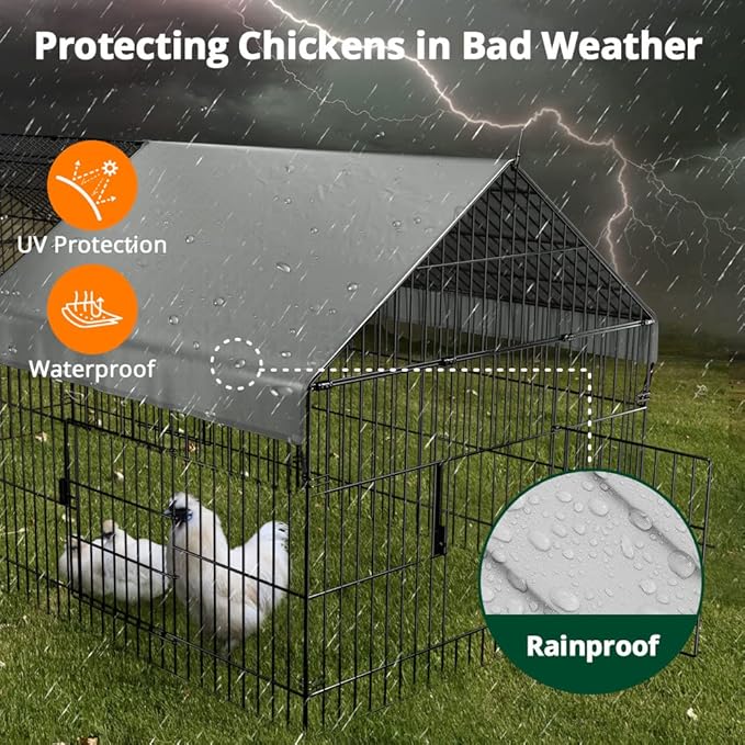 PawGiant Chicken Coop, Chicken Run Pen for Yard with Cover Outdoor Metal Portable Chicken Tractor Cage Enclosure Crate Outside for Small Animals Duck Rabbit Hen 86"×40"