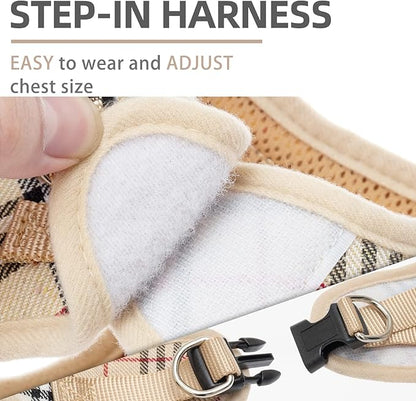 PUPTECK Adjustable Pet Harness Collar &Leash Set Step in for Small Dogs Puppy &Cats Outdoor Training &Running, Soft Mesh Padded Reflective Vest Harness,M: Chest girth: 16-18in Collar: 11.8-15.7in