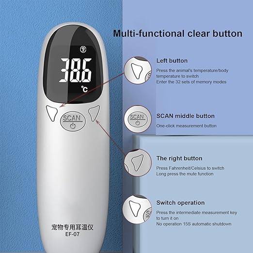 Pet Temperature Monitor – Veterinary Fevers Sensor, Professional Animal Thermometer, Duals Mode Accurate Device with Easy Read Display | Essentiall Health Tool for Cats Dogs Pigs Cows Livestock Use