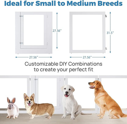 Heavy Duty Clear Acrylic Dog Playpen, 32" Height Transparent Pet Pen, Metal Frame Easy Assemble Kennel Enclosure, Ideal for Small to Medium Dogs, Cats, and Other Small Pets (White, 6 Panels with door)