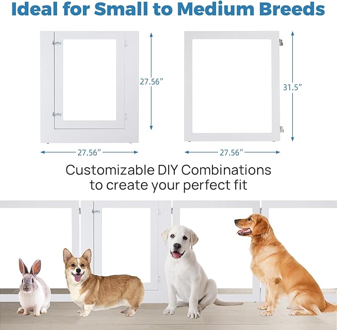 Heavy Duty Clear Acrylic Dog Playpen, 32" Height Transparent Pet Pen, Metal Frame Easy Assemble Kennel Enclosure, Ideal for Small to Medium Dogs, Cats, and Other Small Pets (White, 2 Panels)