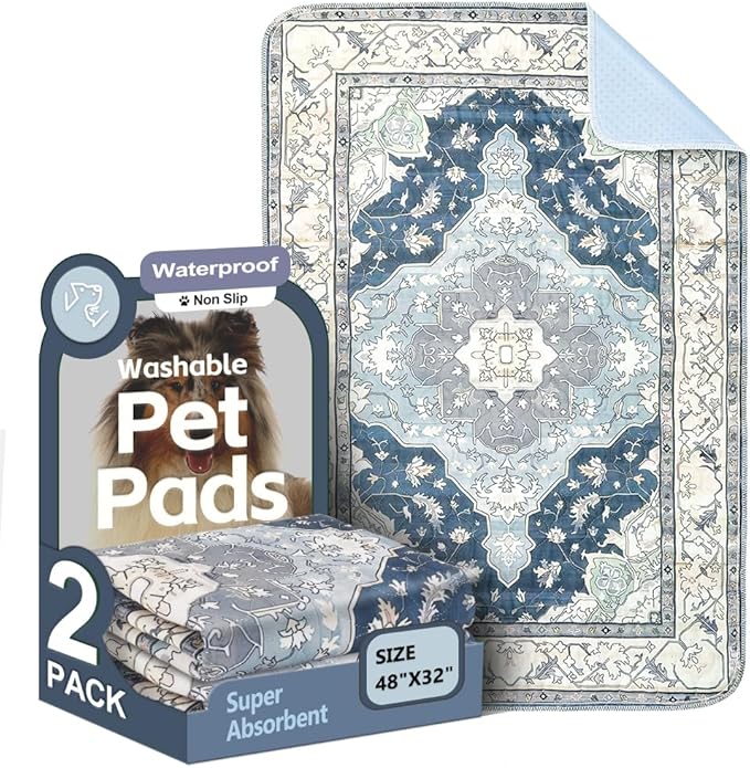 Washable Pee Pads for Dogs 2 Pack Reusable Puppy Training Pads 48"x32" Super Absorbent Waterproof Dog Training Pads, Non-Slip Potty Pads Whelping Pads Litter Mat Pet Supplies - Navy/Mix