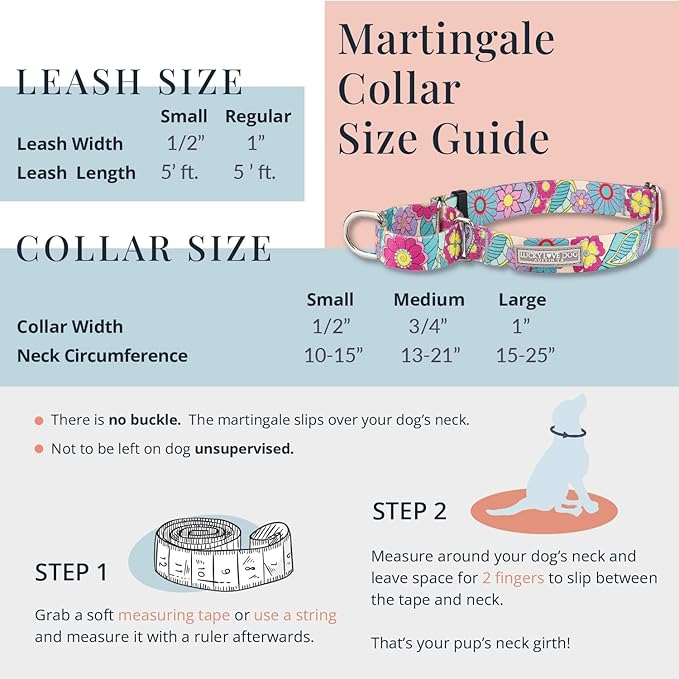Lucky Love Dog Martingale Dog Collar - Adjustable, No-Slip, Durable, & Soft Webbing Collar for Male and Female Dogs Ideal for Training & Walking - Caroline, Small
