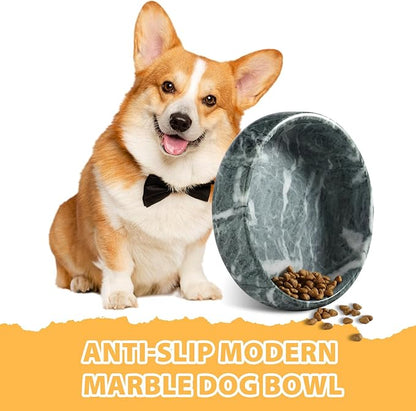 Karibiber Green Marble Dog Bowl, 6lbs Non-Slip,Non-Tipping Heavy Dogs Food Bowl, Large Dog Dish, Weighted Food and Water Bowls for Large Dogs, Natural Marble, Easy to Clean, Holds 6 Cups