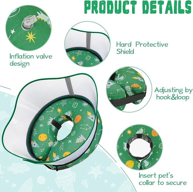 Elevated Inflatable Dog Cone Collar to Stop Licking, Doggie Donut Collar After Surgery, Soft Dog Cone Alternative for Small Medium Large Dogs