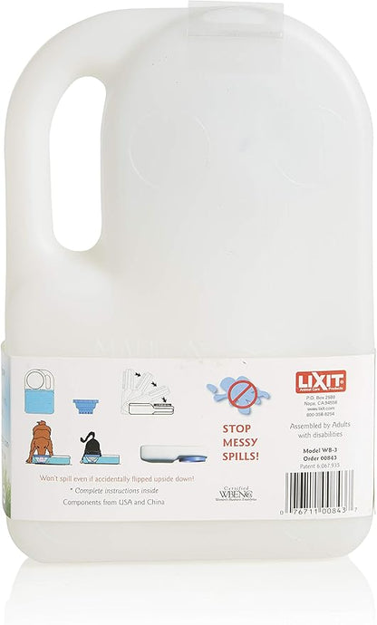 Lixit® Water Boy Portable Travel Dog Bowl - 3 Quart Spill Free Self Filling Pet Water Bowl - Made in USA (White, 2 Pack)