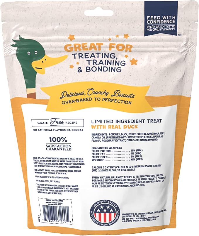 Natural Balance Limited Ingredient Rewards Crunchy Biscuits, Bite-Size Grain-Free Dog Treats for Small-Breed Dogs, Made with Real Duck, 8 Ounce (Pack of 2)