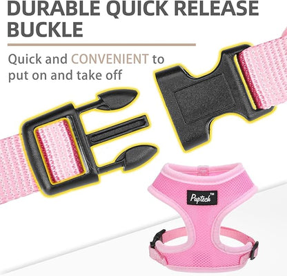 PUPTECK Soft Mesh Dog Harness and Leash Set Pet Puppy Cat Comfort Padded Vest No Pull Harnesses, Solid Pink, XS