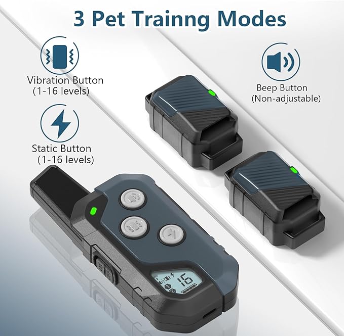 Shock Collar for Dogs, Dog Training Collar with Remote Control for 2 Dogs, 3 Training Modes with Beep, Vibration and Satic, Waterproof, Rechargeable for Large Medium Small