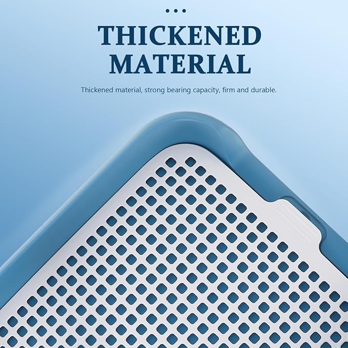 ULTECHNOVO Dog Potty Tray with Wall Post: Indoor Puppy Training Toilet Blue Plastic Mesh Grate, Pee Pad Holder for Male Dogs, Keeps Paws Dry, Portable Pet Litter Box for Apartment