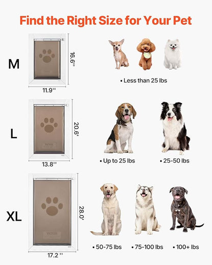 VEVOR 2-Flaps Dog Door, with Aluminum Frame, Metal Closing Panel and Lock, Strong and Weatherproof Dog Door for Interior and Exterior Doors, Easy in-and-Out Access for Doggies (White-Medium)
