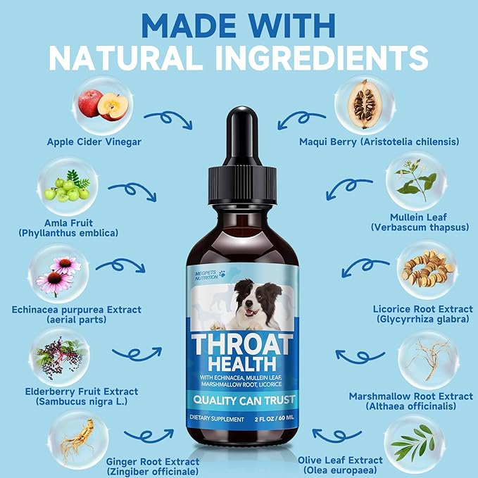 Throat & Respiratory Support for Dogs & Cats – with Marshmallow Root, Mullein Leaf & Licorice – Natural Herbal Formula – 2 fl oz