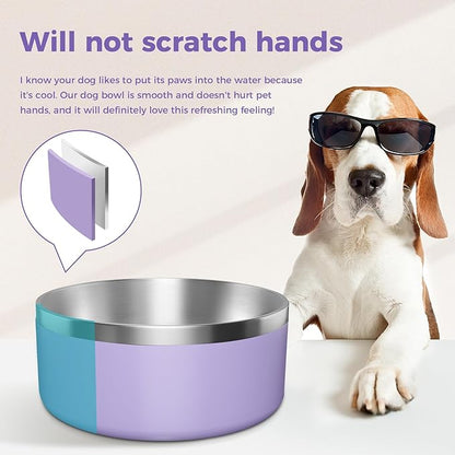 WENBOKMIN Dog Bowl, Stainless Steel Dog Food and Water Bowl with Non Slip Quiet Bottom, Easy to Clean, Dishwasher Safe, 40oz, Light Purple