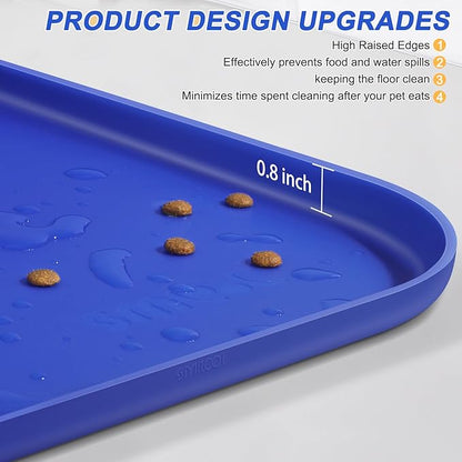 SMILOOL Silicone Pet Feeding Mat with Raised Edge for Food and Water, Dog Bowl Mats, Cat Bowls Placemat with High Lip for Floor Waterproof, Rubber Tray for Cats and Dogs 24 x 16 x0.8 Navy Blue