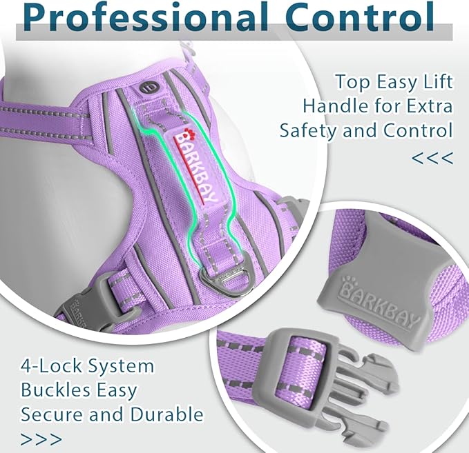 BARKBAY Dog Harness No Pull Oxford with ID Tag Pocket - Heavy Duty, Reflective, Easy Control for Large Dogs(Violet Purple Oxford,M)