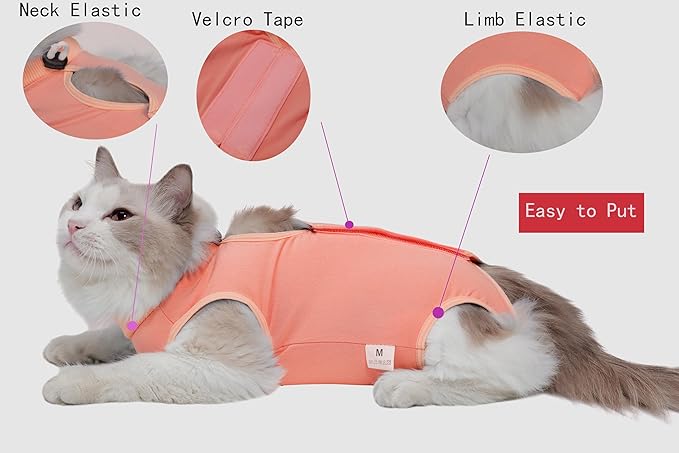 Cat Recovery Suit Female Kitten Onesie for Cats After Surgery Female Spay Surgical Abdominal Wound Skin Diseases Cone Collar Soft Alternative Wear (Orange, M)