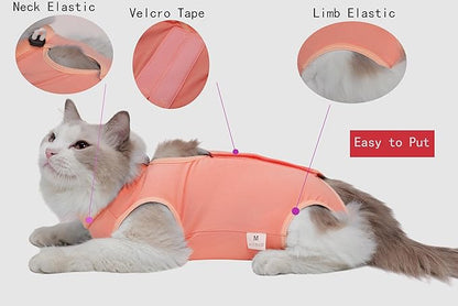 Cat Recovery Suit Female Kitten Onesie for Cats After Surgery Female Spay Surgical Abdominal Wound Skin Diseases Cone Collar Soft Alternative Wear (Orange, M)