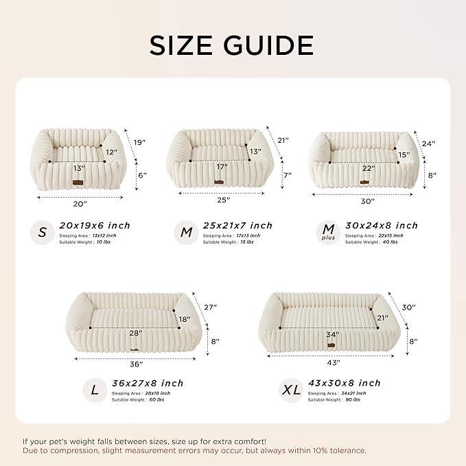 Bedsure ComfyFleece™ Cute Dog Beds Large Sized Dog - Washable Furry Pet Beds, Rectangle Orthopedic Corduroy Fleece Puppy Beds with Removable Zipper Cover, 36x27x8inches,Sandy Beige
