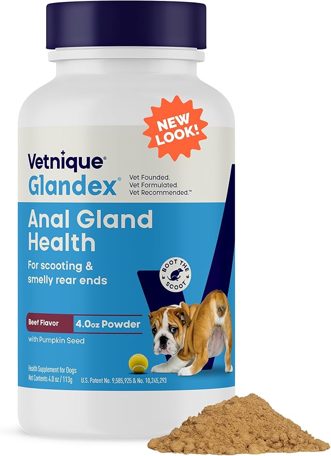 Vetnique Glandex for Dogs Anal Glands Supplement Powder Digestive Health with Fiber, Pumpkin, Digestive Enzymes & Dog Probiotics - Boot the Scoot (4.0oz Powder, Beef Liver)