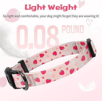 Kazazoo Dog Collar Cute and Soft Nylon Puppy Collar Girl, Adjustable Dog Collars for Small Medium Dogs, Strawberry-XS