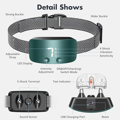 NBJU Bark Collar for Dogs,Rechargeable Anti Barking Training Collar with 7 Adjustable Sensitivity and Intensity Beep Vibration for Small Medium Large Dogs (Blackish Green)