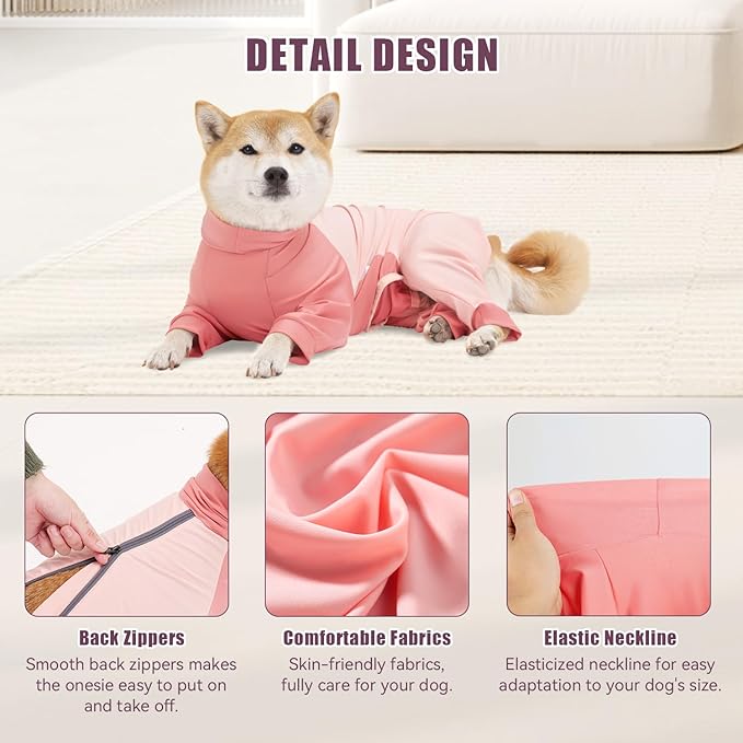 Dog Recovery Suit for Surgery Dog Onesie for Female and Male E-Collar Alternative Anti Shedding Pajamas Long Sleeve Claming Bodysuit Pink XS
