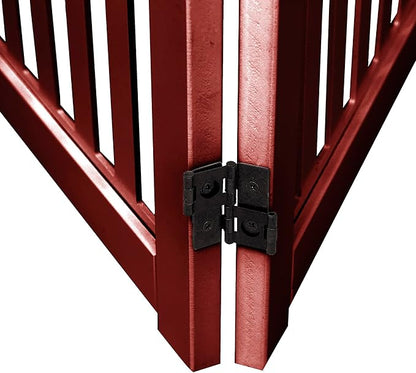 4 Panel Dog Gate - Mahogany - Foldable Wooden Freestanding Pet Gate, 80" L x 23.6" H, for Doorways, Halls & Stairs, 360 Degree Rotated Hinges