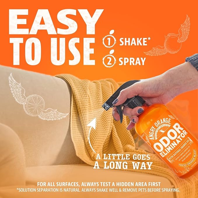 Angry Orange Pet Odor Eliminator for Strong Odor - Citrus Deodorizer for Strong Dog or Cat Pee Smells on Carpet, Furniture & Indoor Outdoor Floors - 2 Pack - Puppy Supplies