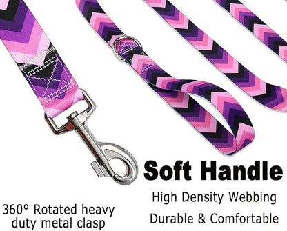 Mihqy Dog Collar and Leash Set with Bohemia Floral Tribal Geometric Patterns - Soft Ethnic Style Collar Adjustable for Small Medium Large Dogs(Purple Arrow Set,XS)
