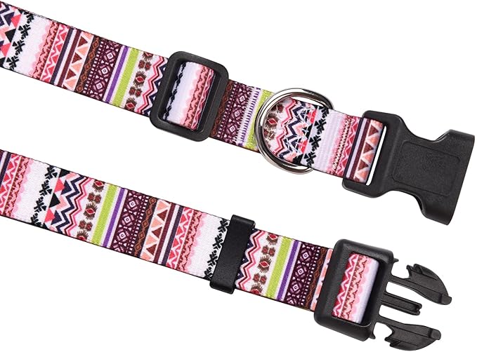 Mihqy Dog Collar with Bohemia Floral Tribal Geometric Patterns - Soft Ethnic Style Collar Adjustable for Small Medium Large Dogs(Pink Bohemia,XS)