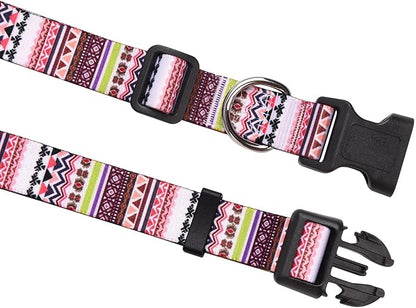 Mihqy Dog Collar with Bohemia Floral Tribal Geometric Patterns - Soft Ethnic Style Collar Adjustable for Small Medium Large Dogs(Pink Bohemia,XS)