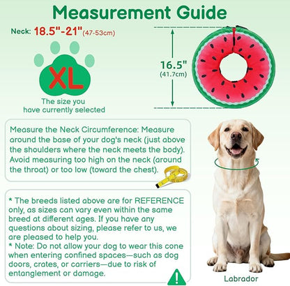 Sponge Dog Cone After Surgery, No Inflation Required Dog Donut Collar to Stop Licking, Inflatable Cone Alternatives for Large Pets, Soft Recovery Collar with Protective Shield (Watermelon, XL)