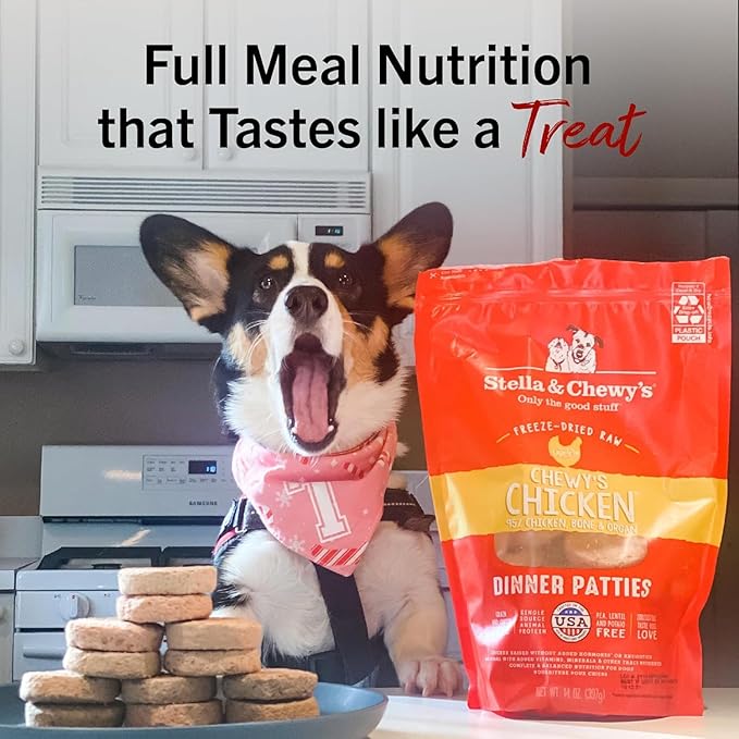 Stella & Chewy's Freeze-Dried Raw Dinner Patties - Chicken Recipe - High Protein Grain-Free Puppy & Dog Food - Perfect for Picky Eaters - 25 oz,(Pack of 2)