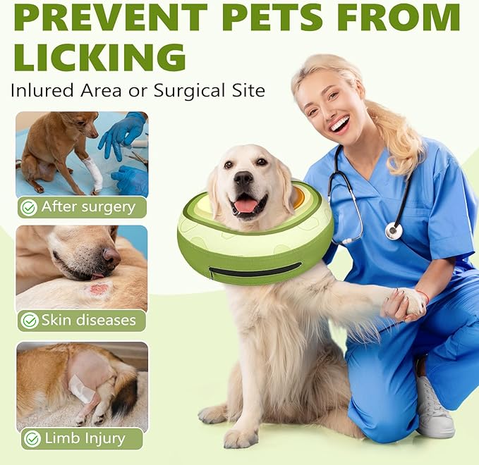 Inflatable Dog Cone Collar to Stop Licking, Soft Neck Donut Collar After Surgery, Adjustable Recovery Cone for Small Medium Large Dogs (Avocado,XS)