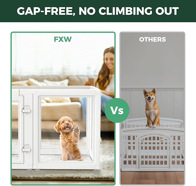FXW AuraSpace Acrylic Indoor Dog Playpen for Puppies and Small Dogs, 24 Inch, 8 Panels, White