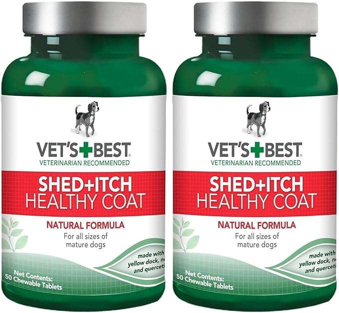 Vet's Best Healthy Coat Shed & Itch Relief Dog Supplements | Relieve Dogs Skin Irritation and Shedding Due to Seasonal Allergies or Dermatitis | 50 Chewable Tablets,(Pack of 2)