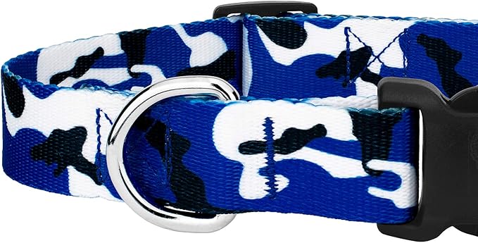 Country Brook Petz - Royal Blue and White Camo Everyday Dog Collar and Leash Limited Edition - Sports and Athletics Collection Featuring Spirited Designs (1 Inch, Medium)