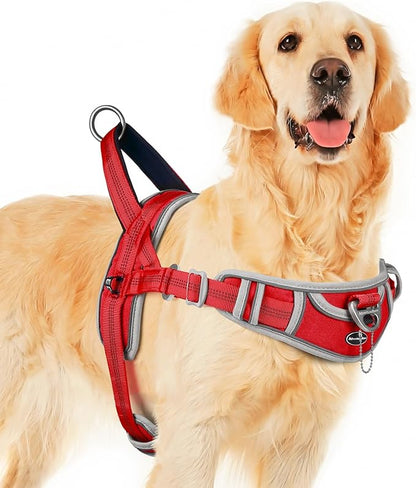 ADVENTUREMORE Dog Harness for Large Dogs No Pull, Sport Dog Halter Harness Reflective Breathable Dog Vest Escape Proof Dog Harness with Easy Control Front Clip Handle for Training Walking XL Red