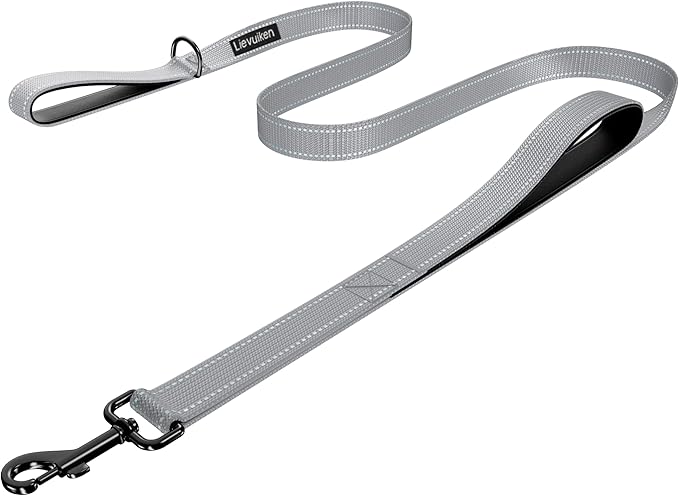Dog Leash 6.5ft Long, Double Handle Dog Leash for Safety Control Training, Heavy Duty Dog Leads with Traffic Padded Handles, Reflective Leashes for Small Medium Large Dogs(6.5ft, Grey)