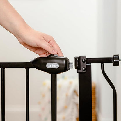 Carlson 29.5–36.5” Extra Wide Dog Gate with Small Pet Door, Walk-Through Pressure Mounted Metal Indoor Pet Safety Gate, Black, Tested and Trusted by Pet Parents, American Designed, American Owned