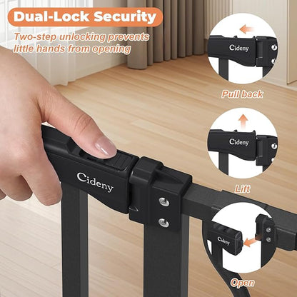 29"-51" Baby Gate for Stairs, Auto Close Stroller Friendly Dog Gate Indoor for Doorways, Pressure Mounted Baby Gate, Easy Walk Through Gate for Children & Pets, Black