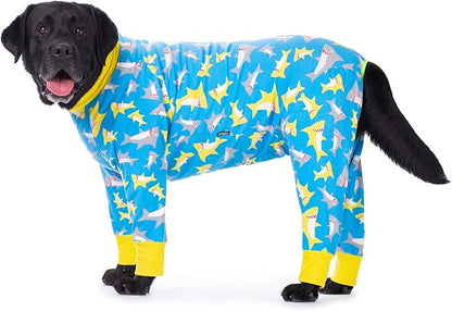Dog Pajamas Jumpsuit for Medium Large Dogs,Lightweight Dog Pjs Clothes Apparel Onesies,Shirt for Large Size Dogs After Surgery, Full Belly (26, Blue Dinosaur)