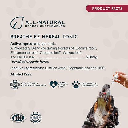 Animal Essentials Breathe EZ Herbal Supplement for Dogs & Cats, 1 fl oz - Supports Clear, Healthy Respiration-Breathing