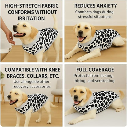 PetWarm Surgery Suit for Dogs, Dog Cone Alternative After Surgery, Covers Wounds, Prevents Licking, Fashionable and Protective, Lightweight and Breathable, Leopard Pattern, White, XL