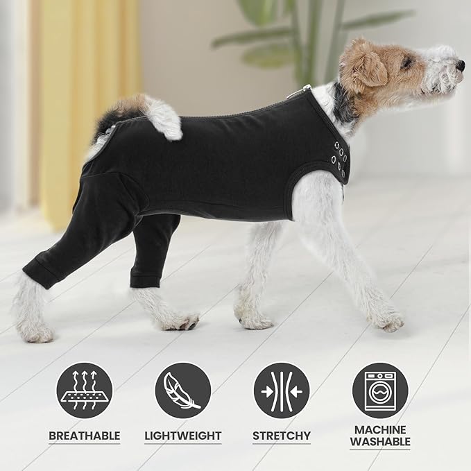 IDOMIK Dog Recovery Suit,Thigh Wound Protective Sleeve for Dogs,Anti Licking Dog Rear Leg Sleeve,Male Female Dog Surgical Clothes,Dog Surgical Suit with Pants Cover,Cone Collar Alternative,Black,XL