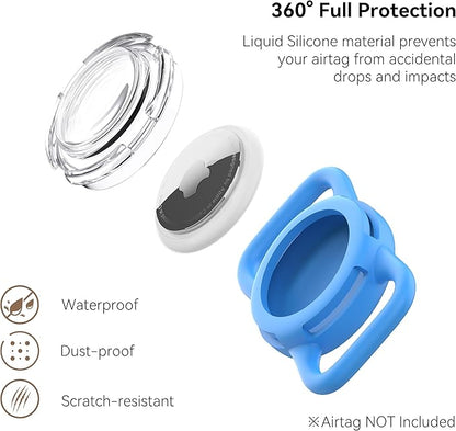 Waterproof Airtag Holder for Dog Collar, Soft Full-Body Protective Airtag Holder for Dog & Cat Collars, Ultra-Durable, Easy Installation, Lightweight Clear Airtag Case (Blue, Regular)