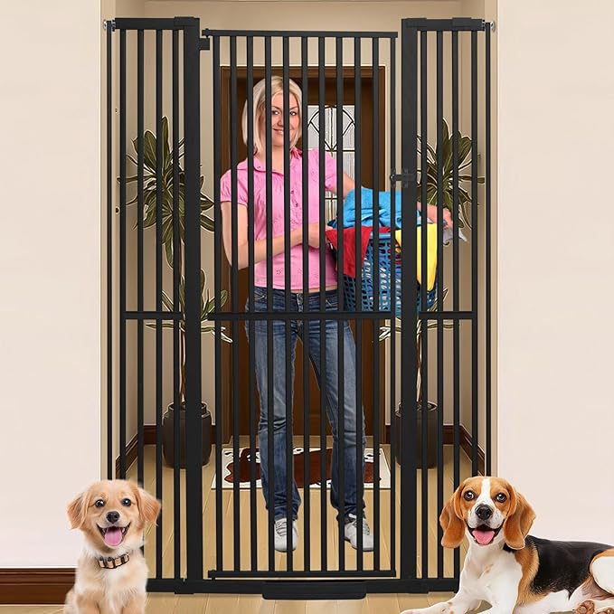 SHYUJAJIE 71 Inch Extra Tall Pet Gate for Cats, 29.5-48" Adjustable Wide Dog Gates, Pressure Mounted Walk Through Tall Cat Gate for Doorways,Hallway,Stairs,House（Black）