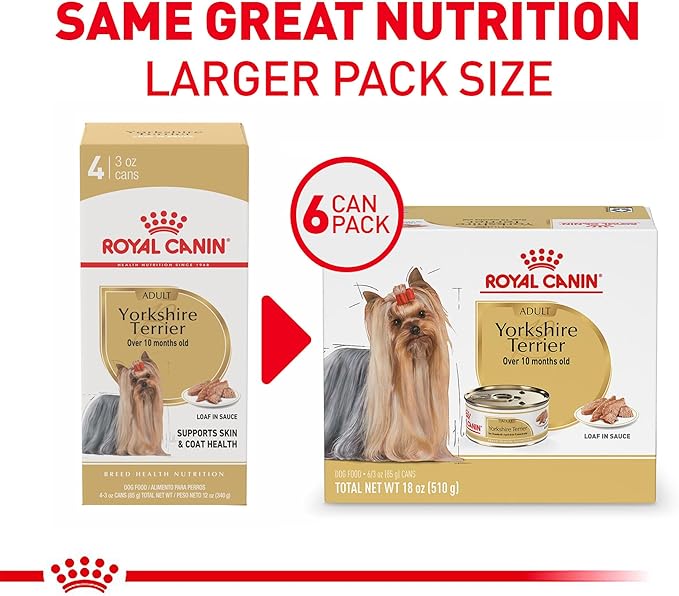 Royal Canin Breed Health Nutrition Yorkshire Terrier Adult Loaf in Sauce Dog Food, 3 oz (Pack of 6)