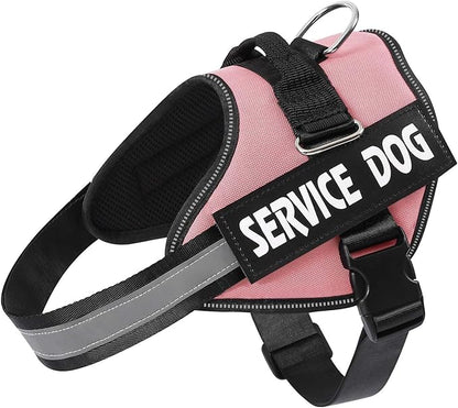 MUMUPET Service Dog Harness, No Pull Reflective Adjustable Vest with Handle, Soft Breathable Padding for Large Dogs, 2 Removable Velcro Patches (Pink, XXL)